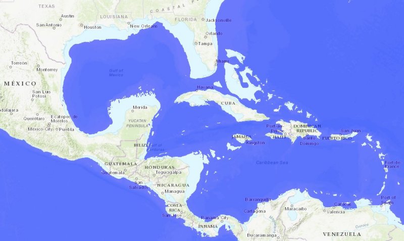 Mission: Atlantis picture. Map of SE United States, Caribbean and northern South America with sea levels from approximately 9620 BC.